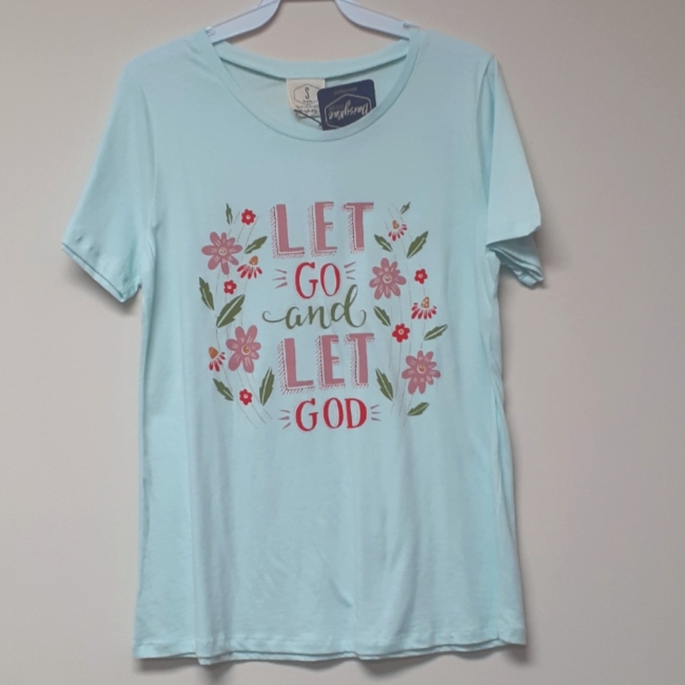Womens Christian God Graphic Tshirt Blue Size Small NWT